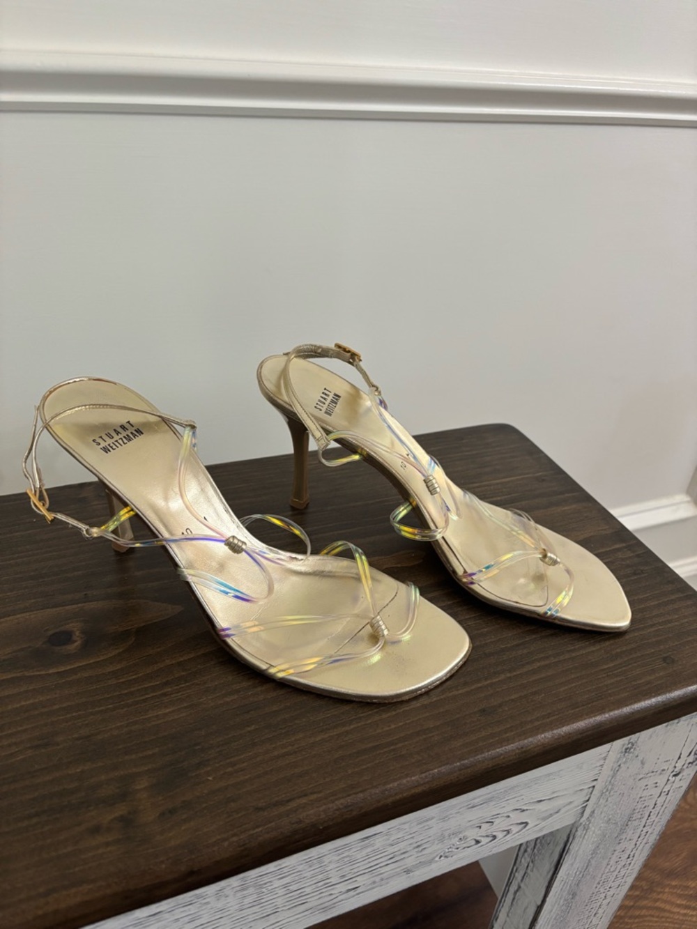 Stuart Weitzman "IT GIRL" Gold Metallic Stiletto Sandals Size 10